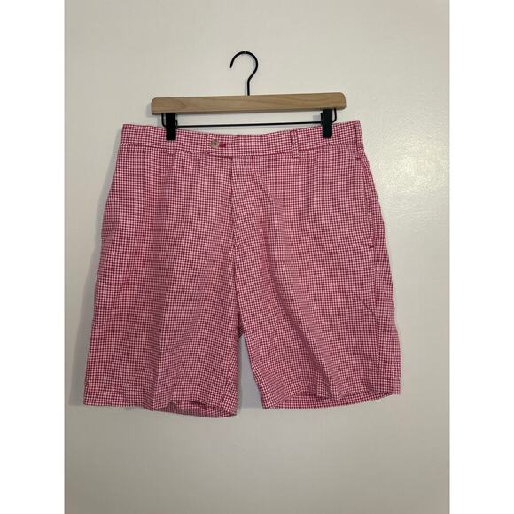 Peter Millar Mens Preppy Classic Pink Gingham Chino Golf Shorts Size 34 - Picture 1 of 4